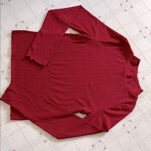 SO Red Ribbed Long Sleeve Bodysuit with Mandarin Collar